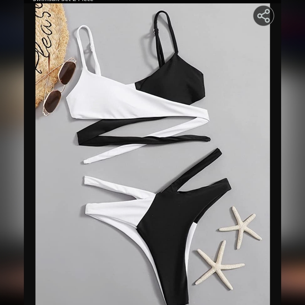Black and White Two Piece Brazilian Cut Bikini